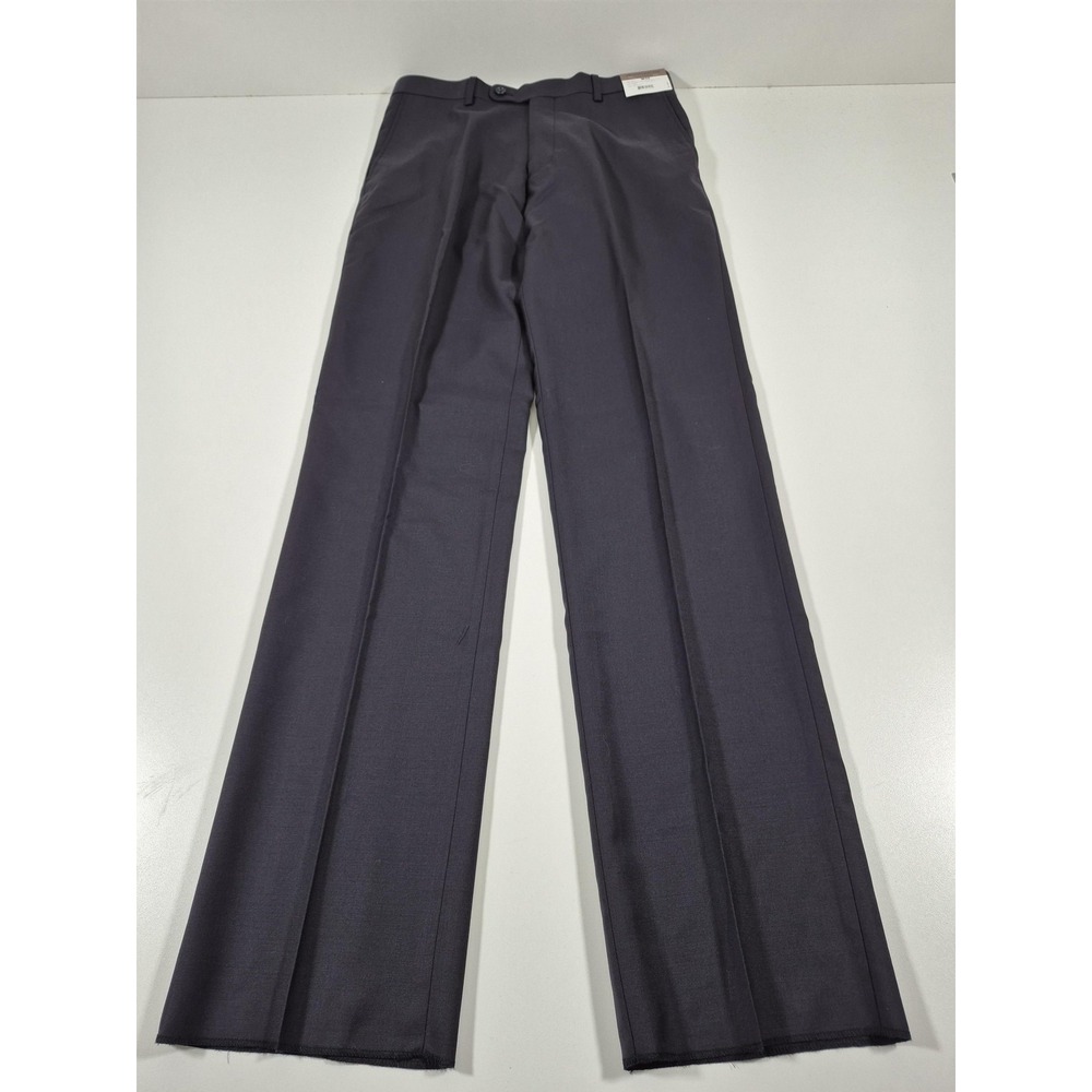 Prontomoda Dress Pants Mens 32x36 Blue Super 140s Wool Flat Front Unhemmed NWT